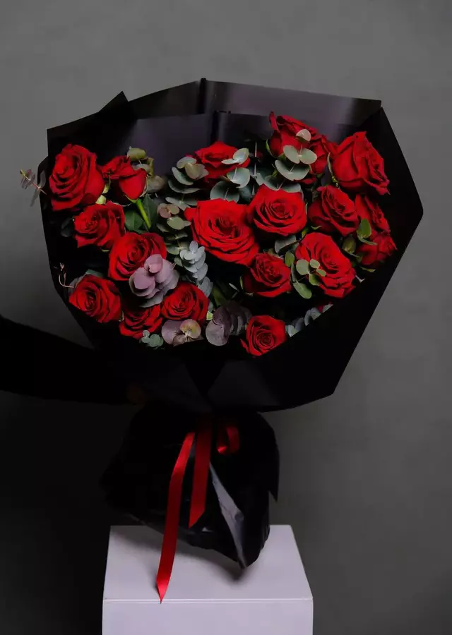 Display of 18 Long Stem Roses Wrapped : Premium by The Flower Alley