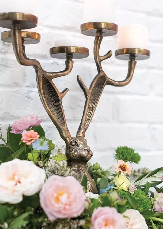Golden Rabbit Candle Centerpiece by The Flower Alley