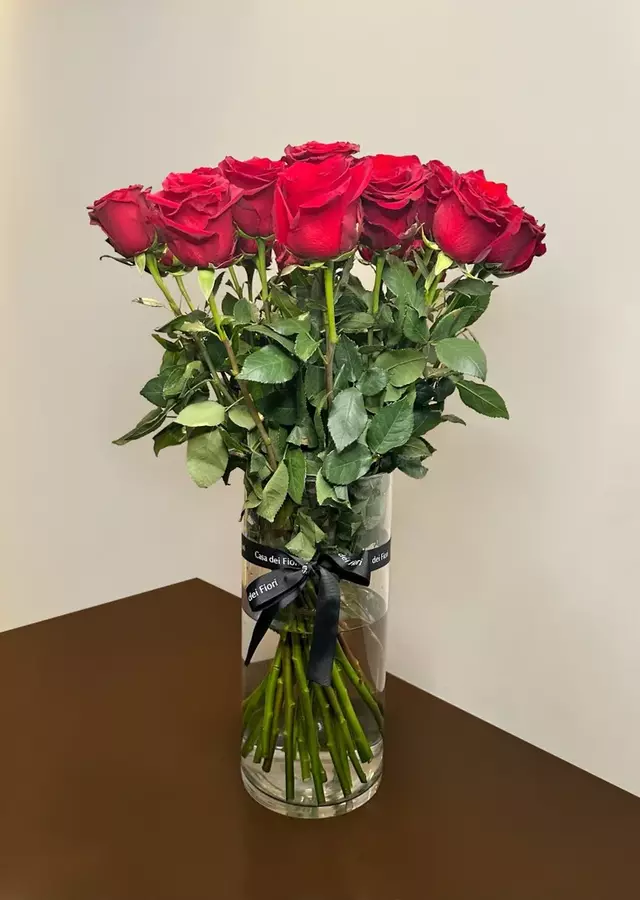 Display of One Dozen Roses In Vase : Standard by The Flower Alley